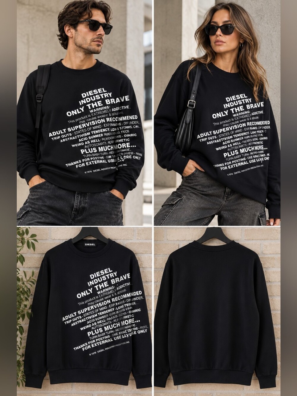 DIESEL S-GIRK-S1 Y2K Grunge Graphic Sweatshirt Only The Brave M